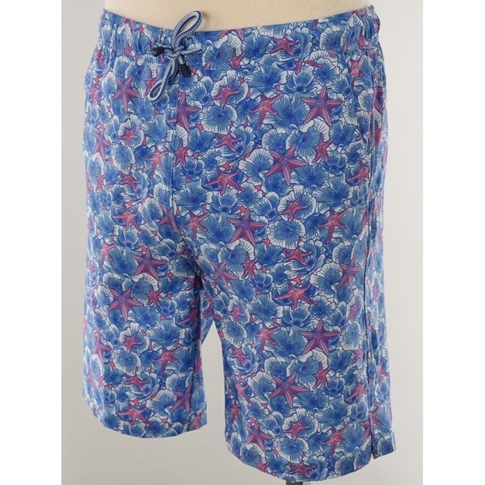PETER MILLAR Mens Seaside Blue Pink Starfish Lined‎ Swim Trunks Shorts L